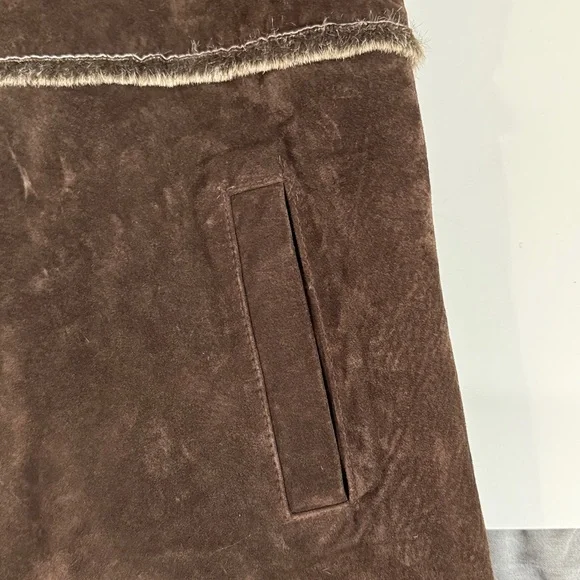 Express Y2K Penny Lane Genuine Suede Leather Faux Fur Coat reversible L - Picture 8 of 8